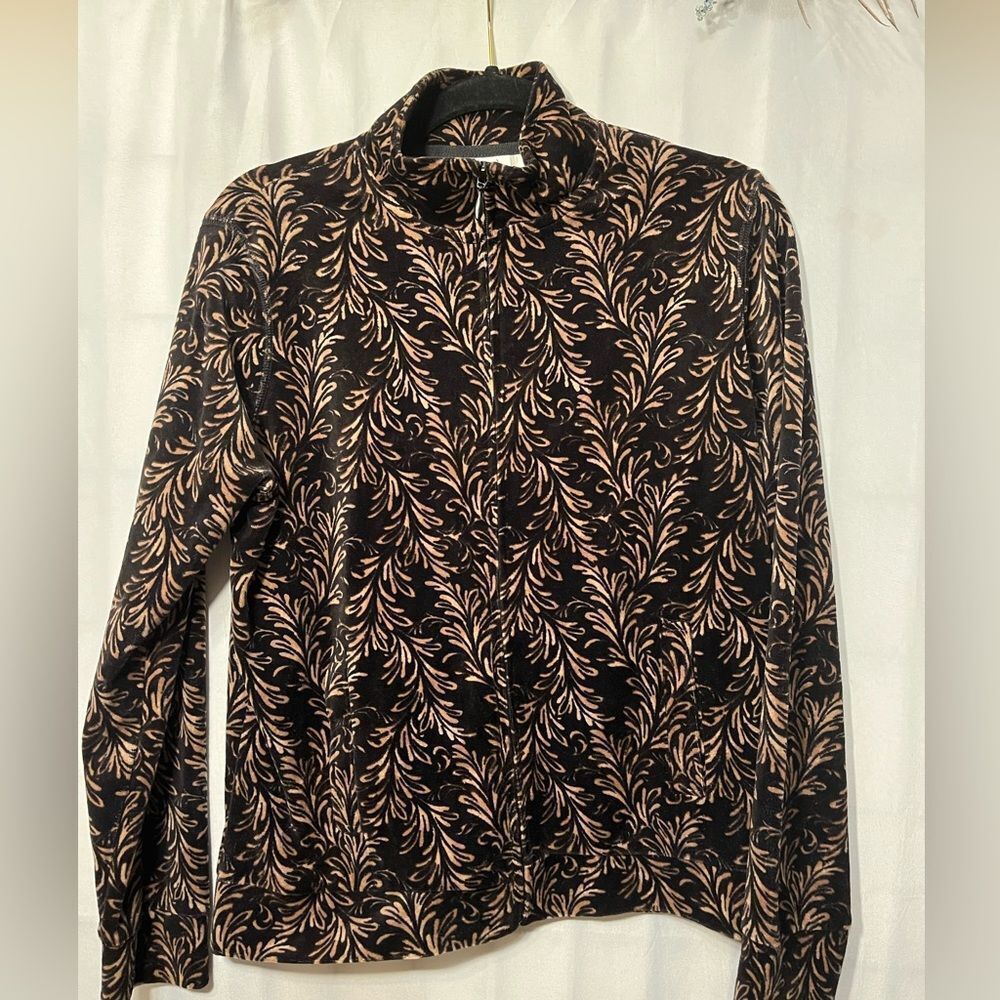 Kim Rogers Black & Brown floral Pattern Zip Up Jacket